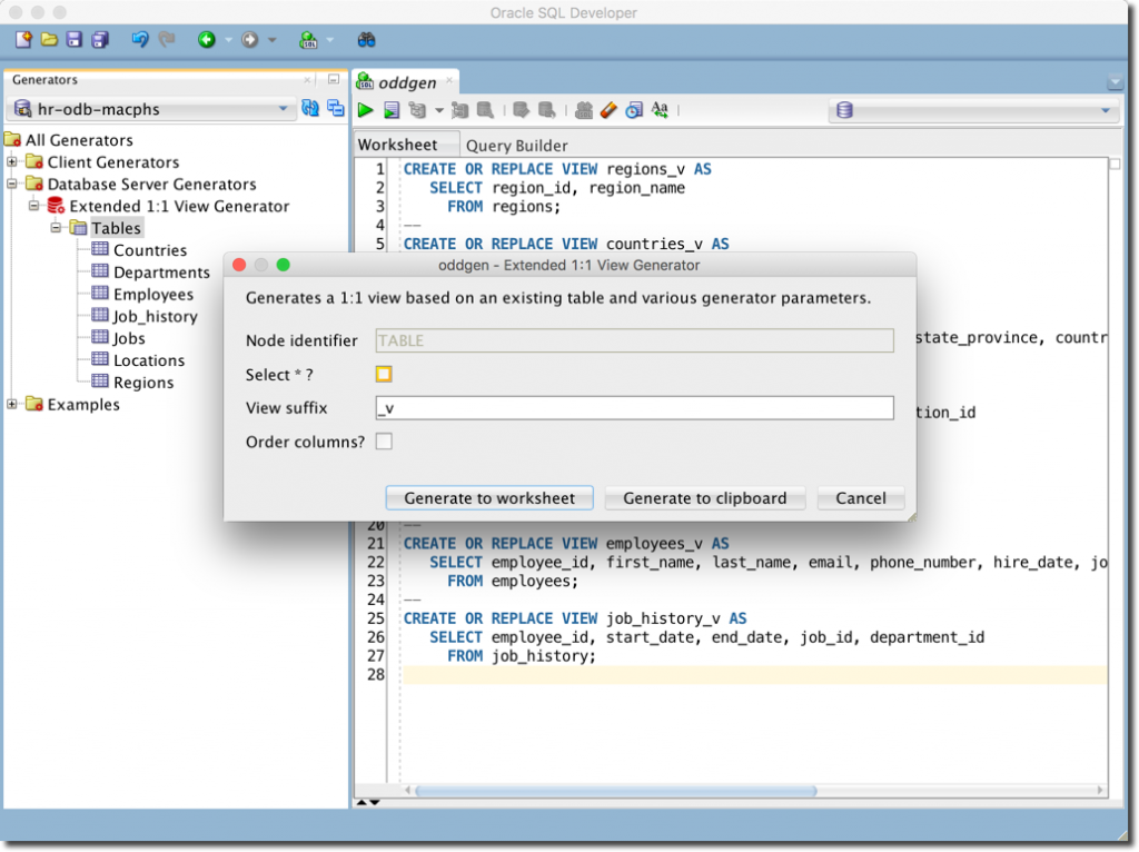 Tutorial 2 – Extended 1:1 View Generator (PL/SQL) – oddgen